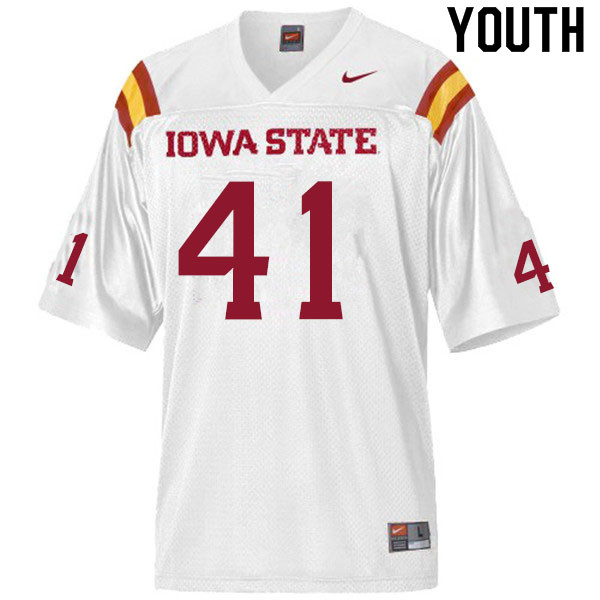 Youth #41 Koby Hathcock Iowa State Cyclones College Football Jerseys Sale-White - Click Image to Close